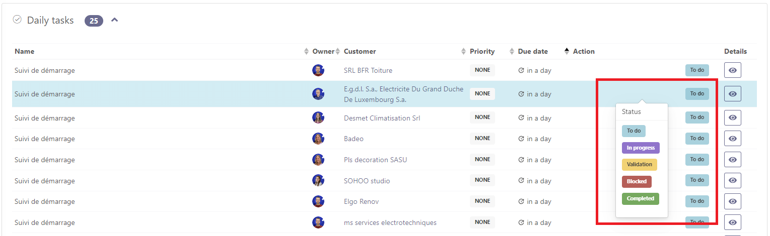 Update status button