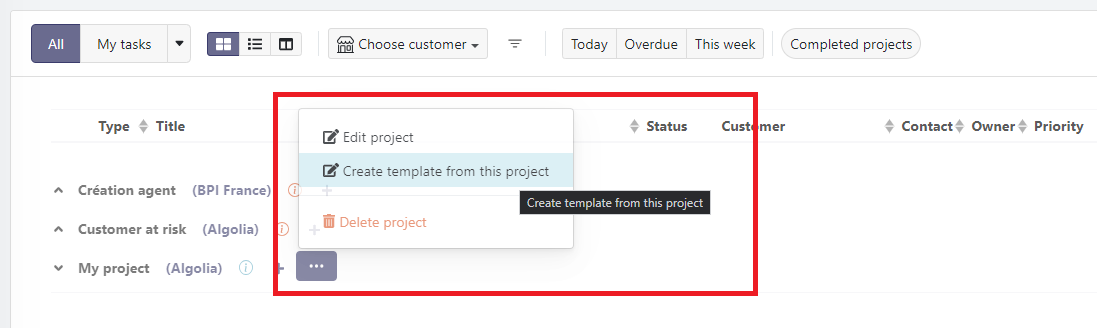 Create Template from Project