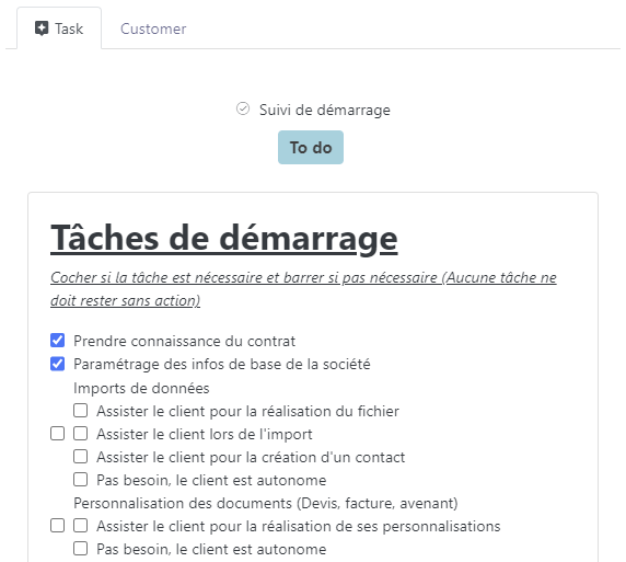 Checklist task example